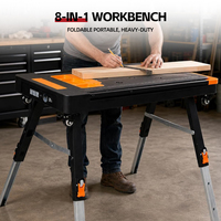 Banc de travail portable 8 en 1, réglage de la hauteur sur 3 niveaux, capacité de 250 kg, poste de travail pliable multi-usages pour charpentier, bricolage