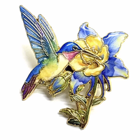 Broches y insignias de solapa de colibrí y flores esmaltados y coloridos, con diseño de pájaros y flores adorables