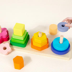 Jouets en bois Montessori Reconnaissance des couleurs et trieur de formes empilable Jouet en bois Puzzle d'apprentissage pour garçons et filles de 1 à 3 <span class=keywords><strong>ans</strong></span> - Product Image 4