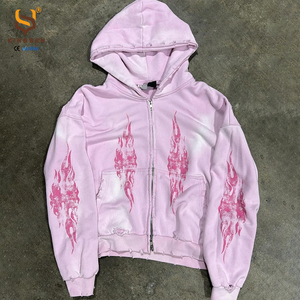 Hoodie Homme Personnalisé OEM en Coton, Coupe Boxy Courte, Zippé, Effet Délavé Acide, Grammage Lourd, Style Vieilli, Coupe Oversize - Product Image 3