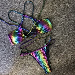 Traje de Baño de Dos Piezas para Mujer con Logotipo Personalizado, Bikini de Triángulo de Color Sólido con Tiras - Product Image 4
