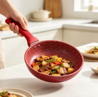 Poêle à frire antiadhésive en granit rouge, poêle en aluminium avec poignée en silicone résistante à la chaleur, compatible induction