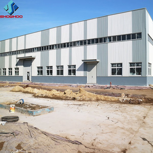 Atelier <span class=keywords><strong>préfabriqué</strong></span> léger et isolé à grande portée, détachable, en acier galvanisé et peint, avec toit ondulé et <span class=keywords><strong>mur</strong></span> de parapet - Product Image 6