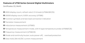 Multimètre numérique haute précision UNI-T UT58E avec écran LCD, fonction de maintien des données, test de diode et de continuité, instrument de mesure pour réparation électronique - Product Image 5