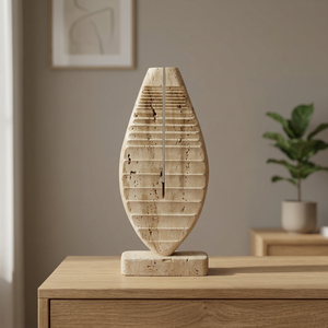 Handcrafted travertine stone abstract leaf sculpture unique split design modern <b>art</b> decor for elegant home styling - Product Image 1