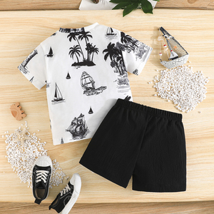 Conjunto de Dos Piezas con Estampado de Palmeras de Coco para Niños de 4 a 7 Años, Estilo Casual de Verano, Traje de Manga Corta para Juegos y Esports, Venta al Por Mayor de Fábrica - Product Image 2