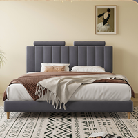 Lit en velours gris foncé tapissé, design italien, cadre de lit queen size avec tête de lit et pied de lit capitonnés à vendre