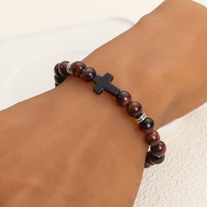 Bracelet en perles œil <span class=keywords><strong>de</strong></span> <span class=keywords><strong>tigre</strong></span> et turquoise unisexe <span class=keywords><strong>Mat</strong></span>ériau mixte Style classique Finition noire mate pour fête <span class=keywords><strong>de</strong></span> mariage et cadeau - Product Image 4