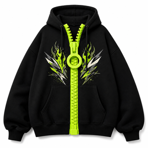 Sudadera con capucha extragrande personalizada con cremallera, 100% algodón, gruesa, para invierno, con cremallera en contraste, estampado gráfico, estilo urbano holgado, unisex, ODM - Product Image 1