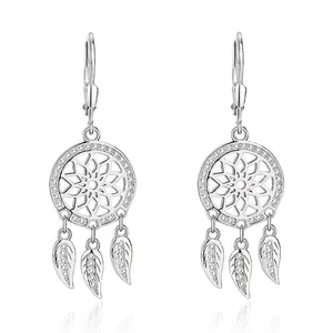 925 sterling silver dream catcher luxury women vintage tassel ear buckle earrings