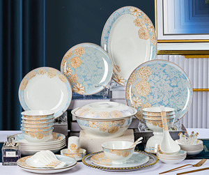 Bộ đồ ăn gốm sứ kiểu châu Âu 56 món, an toàn với lò vi sóng và bộ đồ ăn sứ xương cao cấp 10 người dùng - Product Image 1