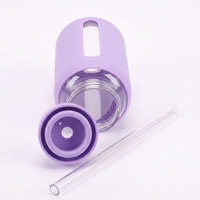 Bouteille en verre borosilicate personnalisée avec logo, couvercle à paille et échelle de temps, livraison rapide