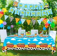 Ensemble de vaisselle jetable pour fête d'anniversaire sur le thème des dessins animés : assiettes en papier, gobelets, serviettes, nappe, couverts, bannière, drapeau, guirlande, fournitures
