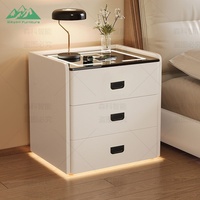 Meja Nakas Modern Wayon dengan Kunci Digital, Speaker Bluetooth, Pengisian Daya Nirkabel, dan 3 Laci