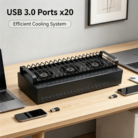 Châssis d'équipement USB OTG 20 ports avec support de ventilateur de refroidissement et station de charge pour ferme de téléphones, synchronisation multi-appareils, noir JYWD