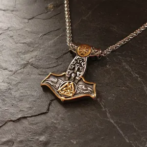 Collier corbeau de la <span class=keywords><strong>mythologie</strong></span> nordique, pendentif marteau viking pour hommes, pendentif triangulaire Vegvisir, pendentif slavique, bijoux scandinaves en acier inoxydable - Product Image 3