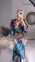 Tissu en polyester doux motif de peinture abstraite cordon de serrage taille Aba Ya robe musulmane pour femme