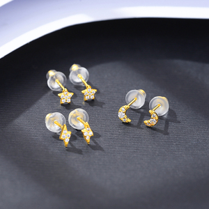 CZCITY Ster en Maan verguld minimalistische oorbelset met kubieke zirkonia voor meisjes en vrouwen - Product Image 5