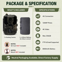 Caméra de chasse extérieure étanche IP65 4K véritable 4G HC-960Ultra-Li CMOS SD 120MP avec contrôle mobile à distance via FTP/SMTP/App, vision nocturne 20m