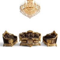 Canapé de luxe français en bois massif sculpté, style européen, pour salon, avec feuille d'or, tissu importé, éponge, sur mesure, pour villa, haut de gamme