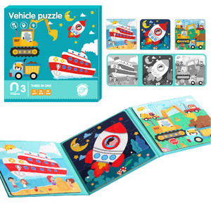 3 in 1 giocattolo educativo pieghevole avanzato in legno Puzzle pensiero logico vernice colorata libro magnetico per bambini - Product Image 5