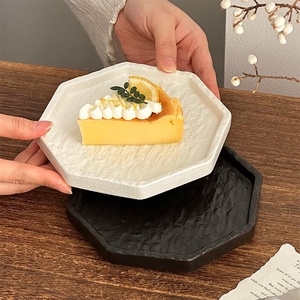 <span class=keywords><strong>Assiette</strong></span> en céramique <span class=keywords><strong>octogonale</strong></span> <span class=keywords><strong>blanche</strong></span> et noire créative pour la cuisine, le dîner, le dessert, le fromage, le gâteau - Product Image 2