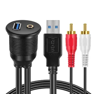 Kit Kabel Flush Mount 3 Ft USB 3.0 Male To Female dan 2 RCA Male To 3.5Mm Female AUX Extension Cable Dashboard Panel Dash