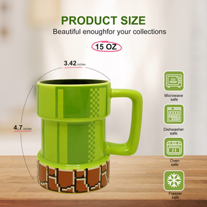 Taza de Cerámica con Diseño de Tubería de Agua de Super Mario, con Cuchara, Reutilizable, Apta para Lavavajillas y Microondas, Color Sólido, Regalo de Cumpleaños o Navidad para Amigos y Niños - Product Image 3
