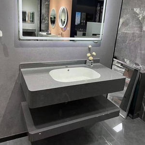 Meuble-lavabo de salle de bain moderne avec éclairage LED, lavabo intégré et étagère de rangement en pierre frittée, de haute qualité et élégant - Product Image 5