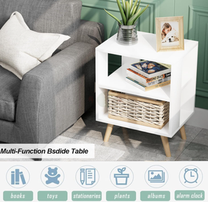 <span class=keywords><strong>Table</strong></span> <span class=keywords><strong>de</strong></span> <span class=keywords><strong>chevet</strong></span> moderne blanche avec rangement ouvert, <span class=keywords><strong>table</strong></span> <span class=keywords><strong>de</strong></span> <span class=keywords><strong>chevet</strong></span> à 2 niveaux pour petits espaces, chambre à coucher et salon - Product Image 3