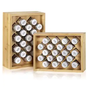 Organizador de prateleira de bambu para tempero, organizador para bancada do armário com 19 jarras de tempero