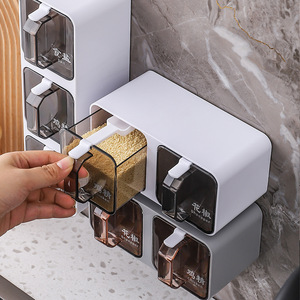 Pot organisateur d'épices mural de <span class=keywords><strong>cuisine</strong></span> ensemble de boîte de <span class=keywords><strong>rangement</strong></span> de sel d'assaisonnement récipient à condiments en plastique avec cuillère - Product Image 2