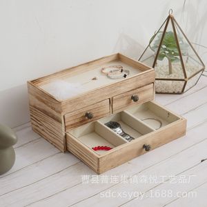 Caja de joyería de madera con cajones, 28x15x13,5 cm, organizador de almacenamiento para pendientes, collares y anillos - Product Image 1