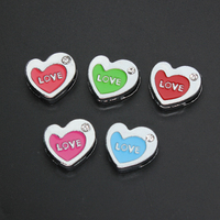 8mm vente en gros mignon arc-en-ciel coeur strass émail breloques alliage glisser breloques pour Bracelet bracelet bande fabrication de bijoux cadeau