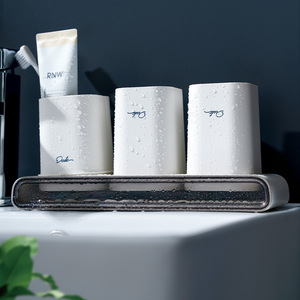 Ouyouke Toothbrush <b>Holder</b> Set Triple Cup With Toothpaste Storage No Drill Bathroom Organizer Space Saving Design - Product Image 3