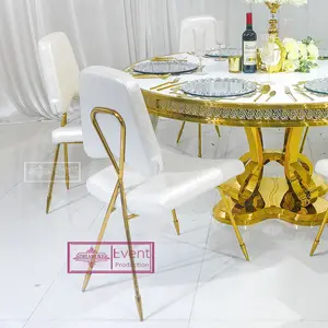 咖啡厅和婚礼用舒适织物天鹅绒软垫金属腿金色不锈钢餐椅