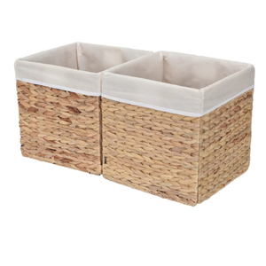 Nouvelle Canasta Marron Tressée à la Main avec Poignées, Panier Décoratif en Jacinto pour Étagères, Blanc Eau - Product Image 1