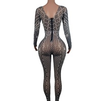 Justaucorps Transparent à paillettes et perles pour femmes, combinaison une pièce moulante à paillettes