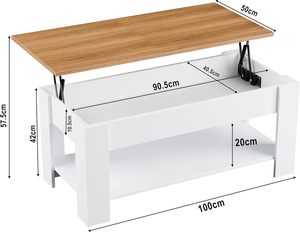 Trắng + Dark oak màu hiện đại sofa End Lift-TOP Bàn cà phê với 1 kệ và lớn ẩn lưu trữ, đồ nội thất phòng khách - Product Image 2