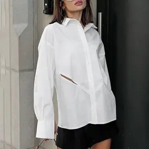 2024 가을 컬렉션 우아한, 여성을위한 패션 블라우스 탑 새로운 V-넥 긴 소매 허리 셔츠/