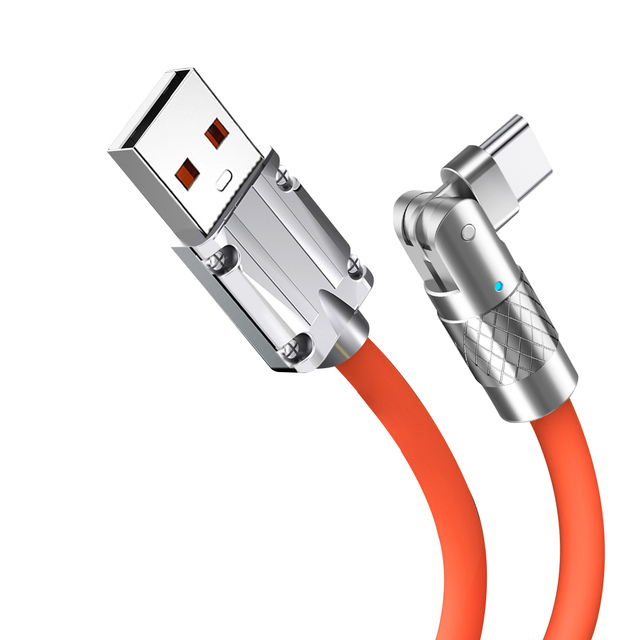 Zinc Alloy Silicone Charging Cable Type C Micro 8Pin USB Cable 180 Rotatable 120W Super Fast Charge 6A Data Cable