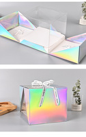 Boîte à gâteaux transparente avec ruban de personnalisation haut de gamme or argent boîte à gâteaux de nombreuses couleurs personnalisées pour la fête de mariage avec fenêtre