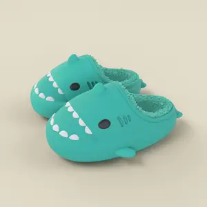 Cartoon Shark Cotton Fur Inside Warmth Shoes Winter Toddler Plush Shark House Slipper