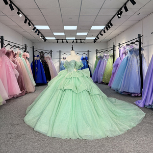 Robes de Quinceañera vert sauge avec appliques de dentelle brillantes, robes de bal bouffantes, robes de princesse, robes de mariée mexicaines Dy1263 - Product Image 4