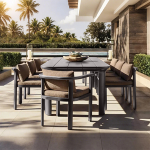 Ensemble de salle à manger moderne en aluminium, chaises et table de salle à manger d'extérieur pour cour, villa, hôtel, appartement, patio, salle à manger de jardin en métal durable - Product Image 1