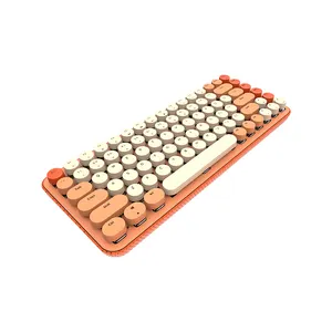 SK-653BTC SQT Keyboard isi daya Retro mekanis, 85 tombol putih lampu latar 2.4GHZ nirkabel Bluetooth kabel tiga Mode Gaming