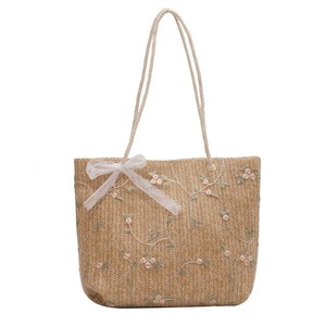 Yeni moda kadınlar saman dokuma şık omuz kanvas çanta bağbozumu büyük kapasiteli bahar ve yaz dantel çiçek saksısı tote çanta - Product Image 2