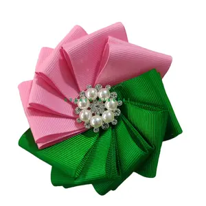 Broche de fita rosa e verde 10x10cm, alta qualidade, rosa e verde, corpete