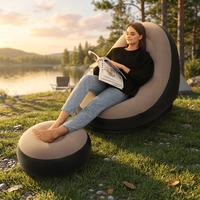Fauteuil gonflable avec repose-pieds ottoman, canapé gonflable floqué portable pour le camping, la détente en intérieur et en extérieur