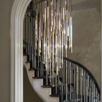 Lustre d'escalier en aluminium de style moderne à hauteur réglable, logo imprimé en 3D, luminaire rectangulaire pour plafond, lumières blanc chaud